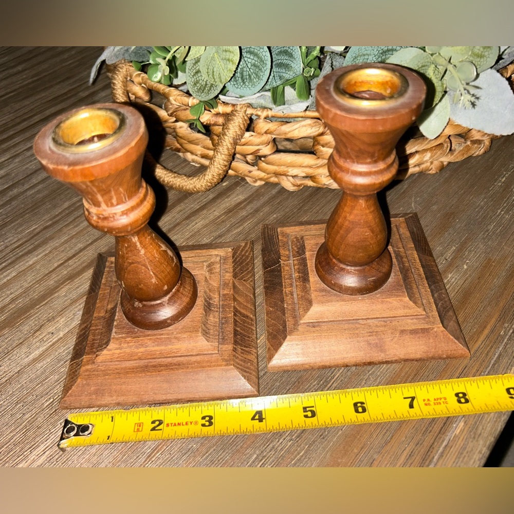 Set of 2 Vintage MCM wood candlesticks candle holders